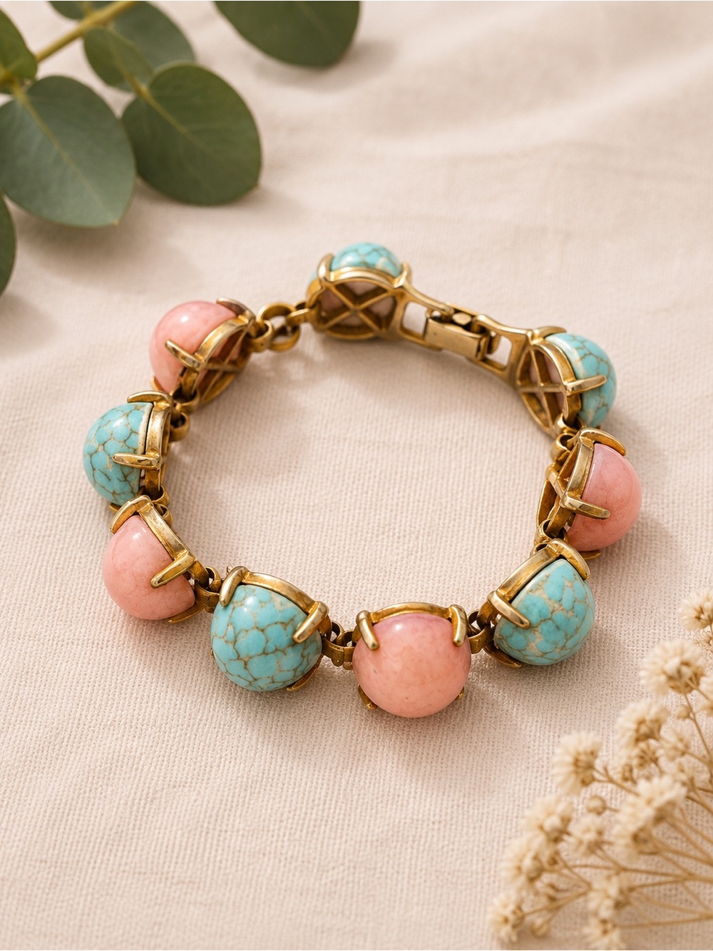Vintage Gumdrop Pink and Blue Stone Bracelet